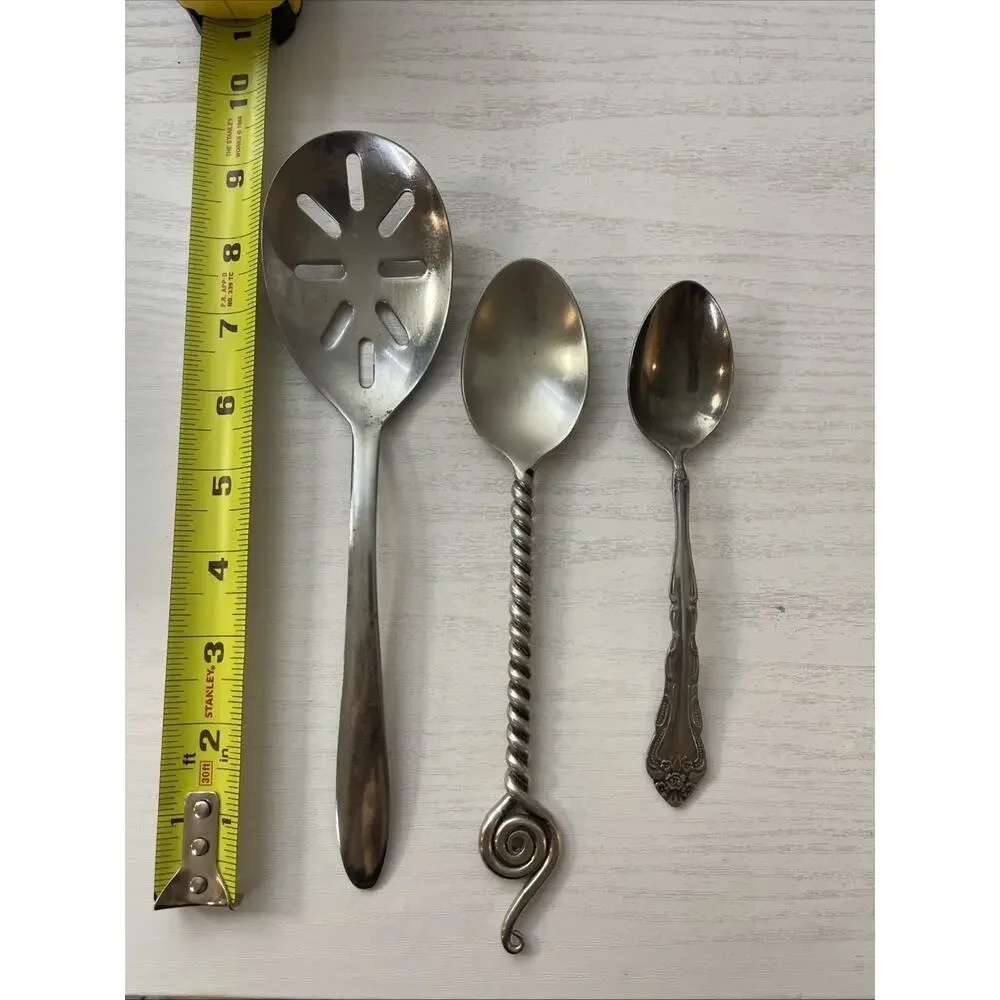 Vintage Mixed Stainless Steel Spoons Lot 3 Sears Gentle Rose Spiral Slotted Vtg
